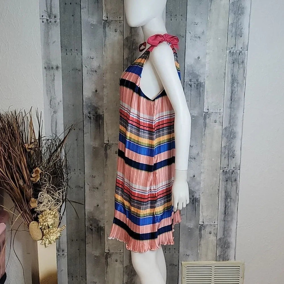 Foxiedox Stripe Pleated Shift Dress In Pink/coral/navy - Picture 5 of 11